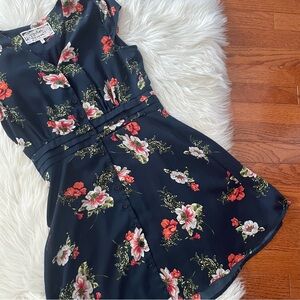 Pink Martini Fit & Flare Floral Dress Cap Sleeve Button Down Blue Size Small